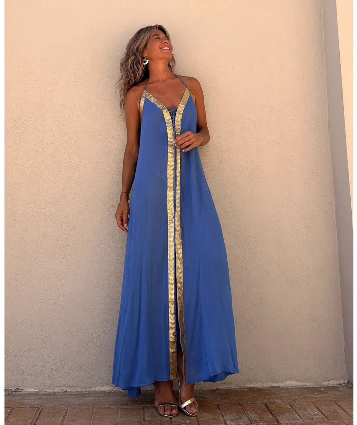 Elegant Lace-Up Halterneck Dress by Elizabeth Ainsley