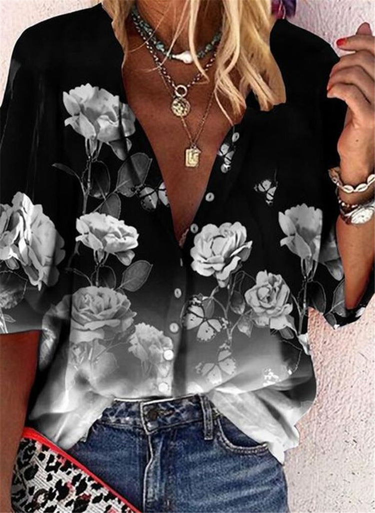 Floral Button-Up Elizabeth Ainsley Short Sleeve Shirt