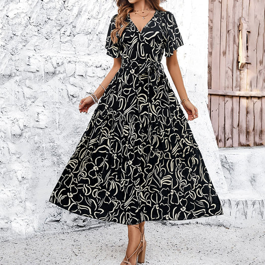 Floral Print Elizabeth Ainsley Short Sleeve Midi Dress