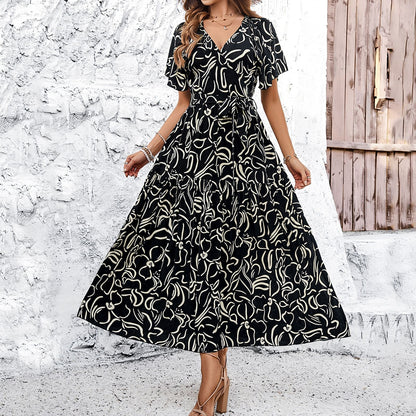 Floral Print Elizabeth Ainsley Short Sleeve Midi Dress