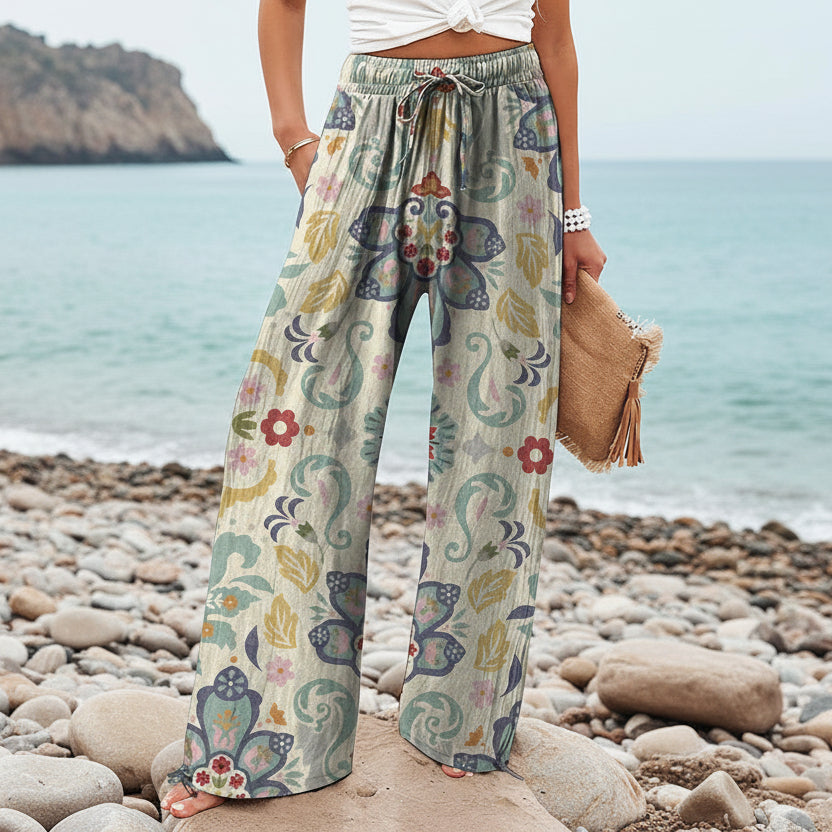 Boho Botanical Elizabeth Ainsley Women's Wide-Leg Pants