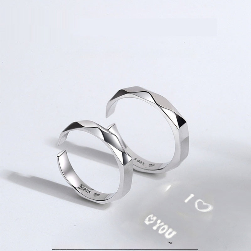 Minimalist Couple Rings Set – Faceted Promise Bands