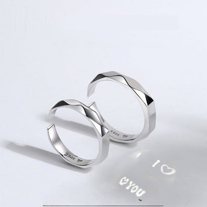Minimalist Couple Rings Set – Faceted Promise Bands