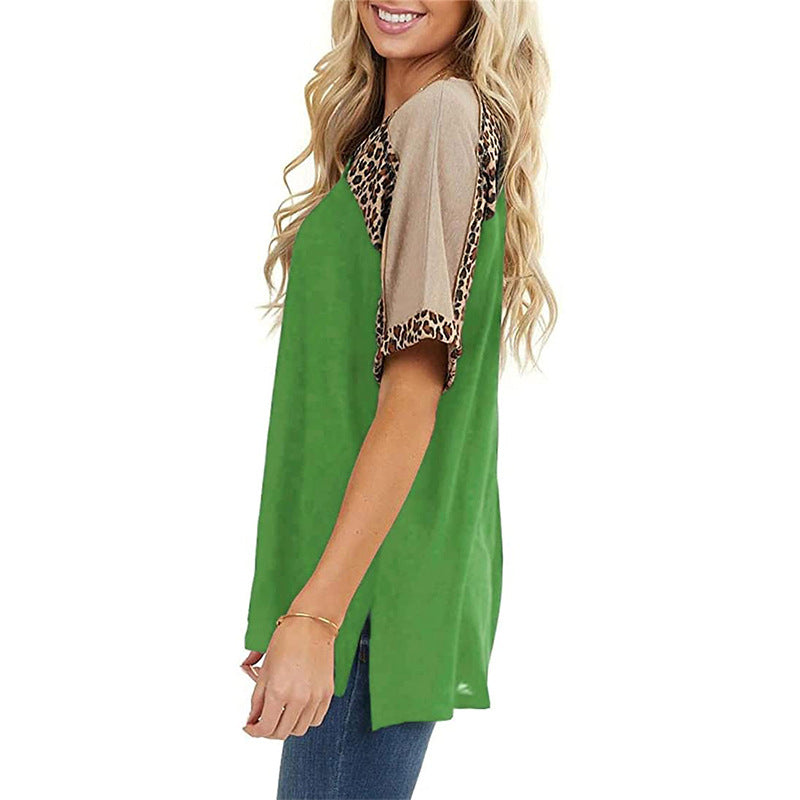 Leopard Splice Elizabeth Ainsley Casual Short Sleeve Top