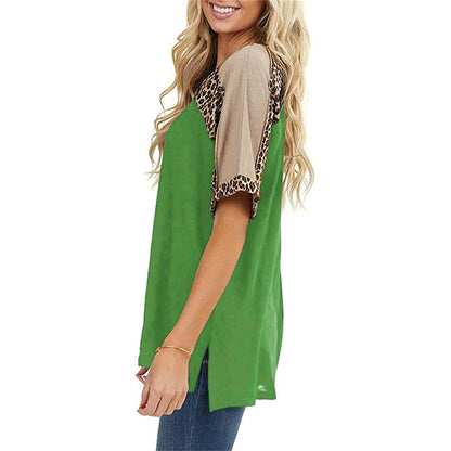 Leopard Splice Elizabeth Ainsley Casual Short Sleeve Top