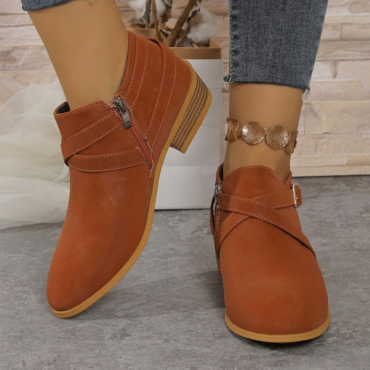 Elizabeth Ainsley Leather Boots - Side Zipper & Cross Straps