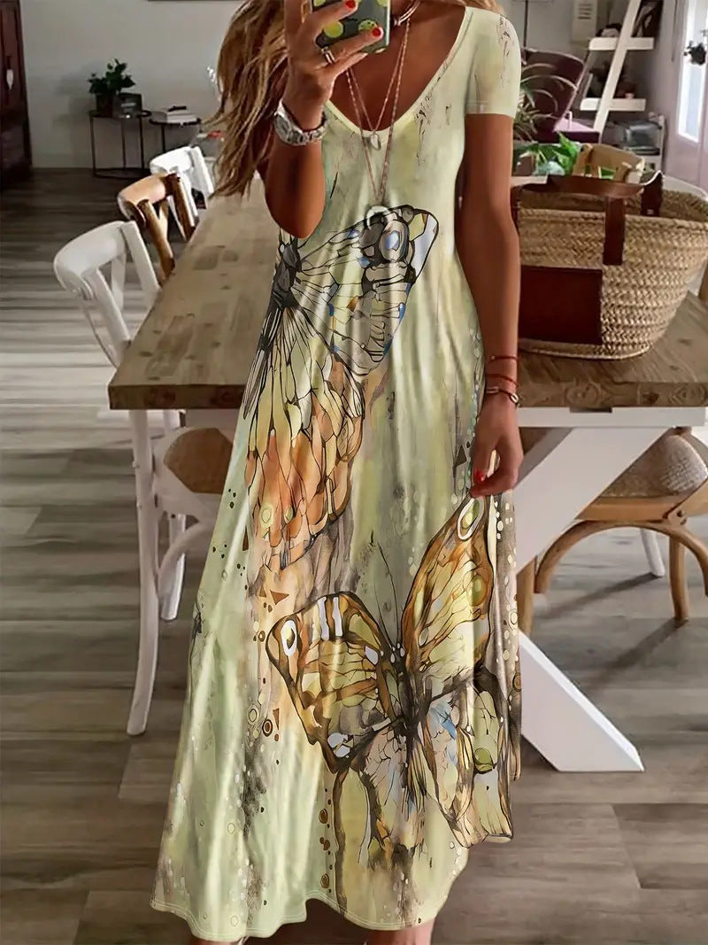 Bohemian Butterfly Print Elizabeth Ainsley Maxi Dress