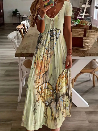 Bohemian Butterfly Print Elizabeth Ainsley Maxi Dress