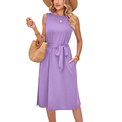 Chic Sleeveless Belted Midi Dress by Elizabeth Ainsley