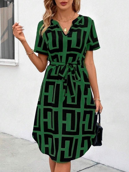 Chic Striped Elizabeth Ainsley V-Neck Midi Dress