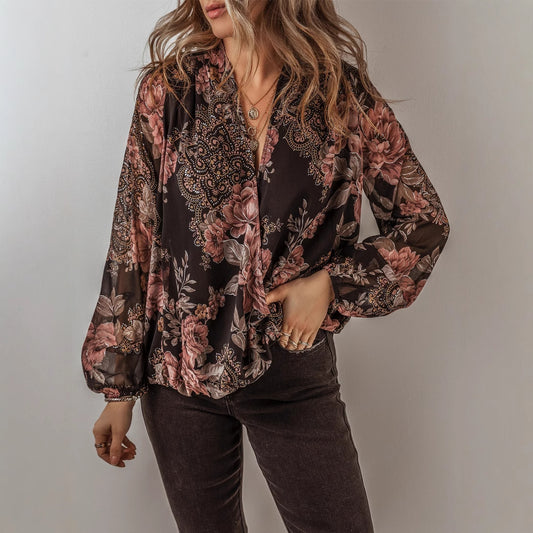 Floral Chiffon V-Neck Top Elizabeth Ainsley