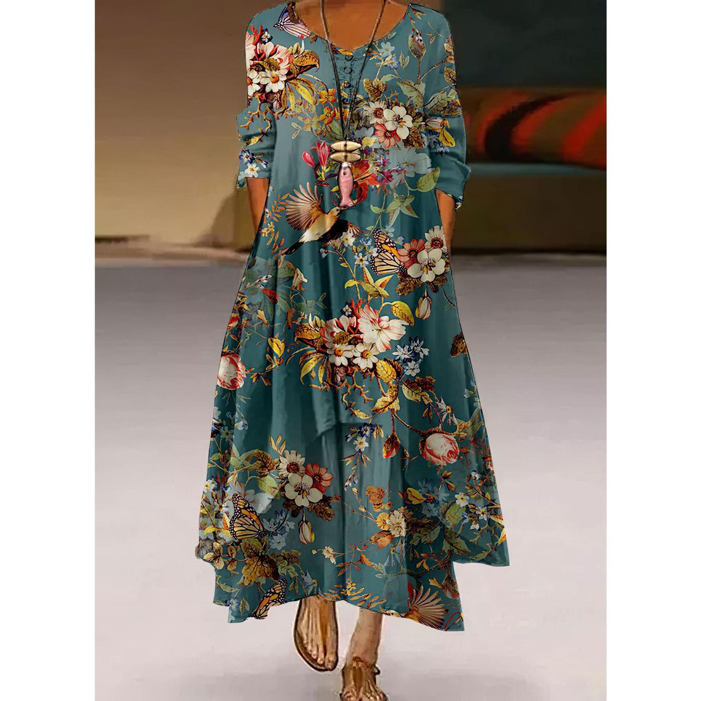 Artistic Floral Swing Dress by Elizabeth Ainsley