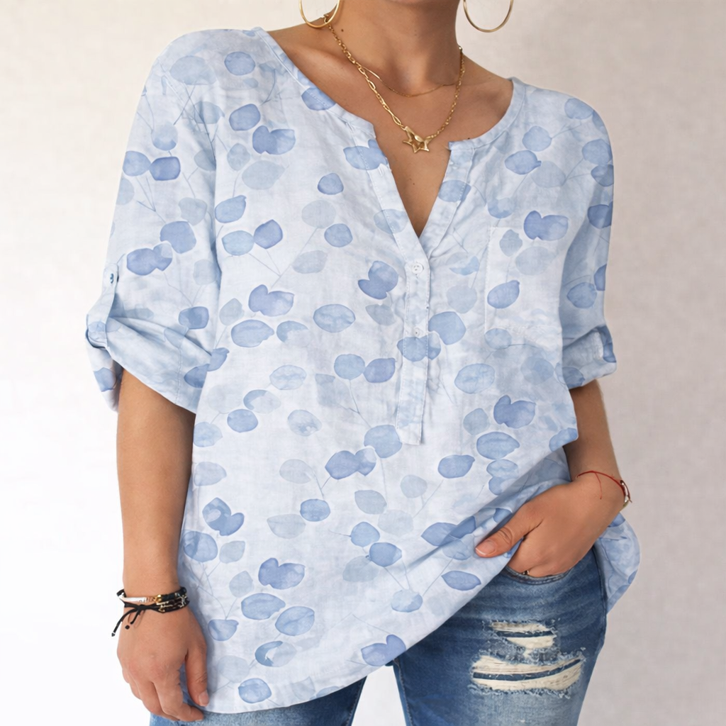 Printed V-Neck Cotton Blouse by Elizabeth Ainsley