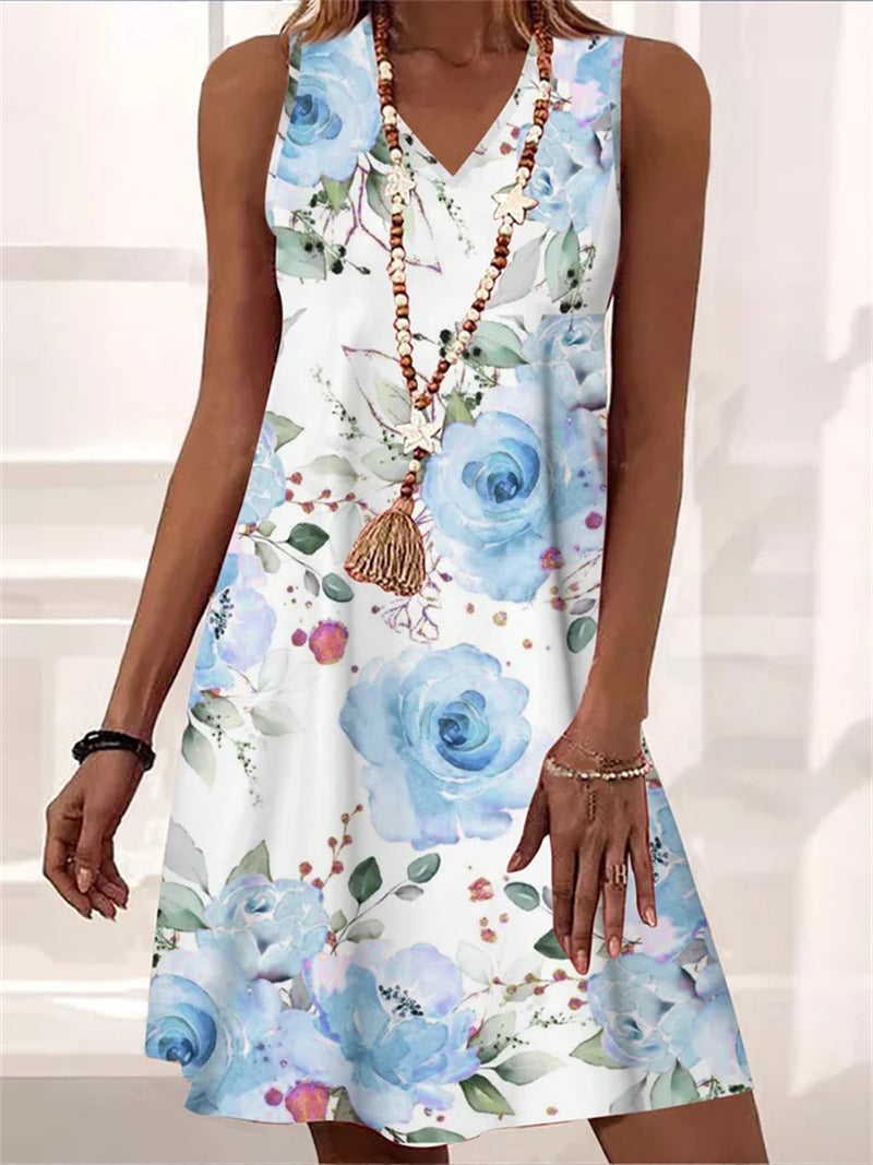 Floral V-Neck Sleeveless Dress by Elizabeth Ainsley