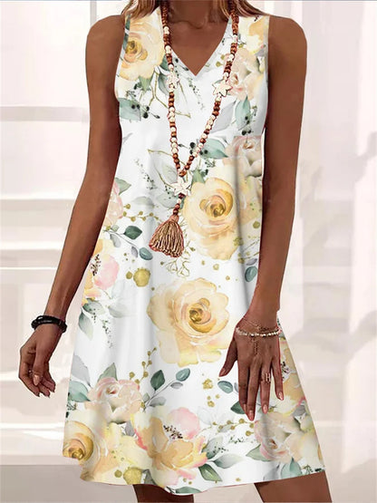 Floral V-Neck Sleeveless Dress by Elizabeth Ainsley