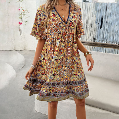 Boho Printed V-Neck Dress by Elizabeth Ainsley