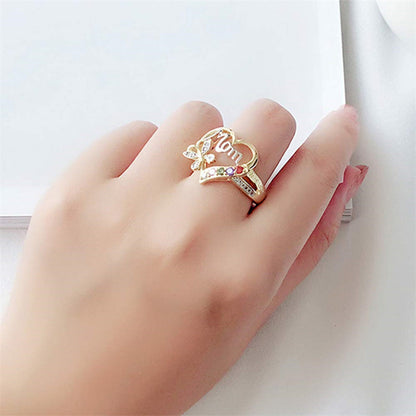 Personalized Heart Name Ring with Butterfly Accents