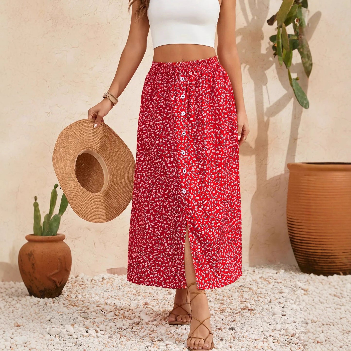 Pastoral Floral A-Line Skirt by Elizabeth Ainsley