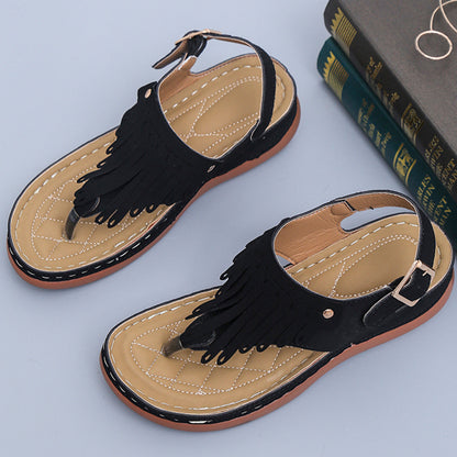 Boho Fringe Elizabeth Ainsley Wedge Thong Sandals