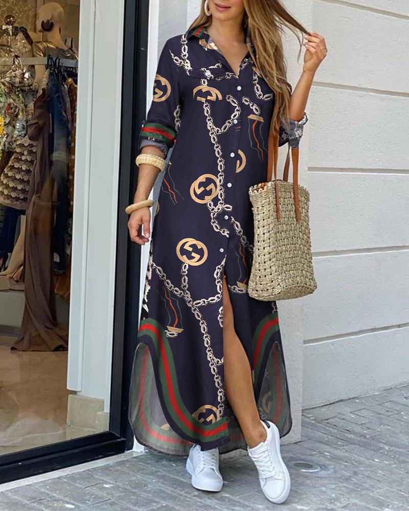 Chic Printed Elizabeth Ainsley Long Shirt Dress