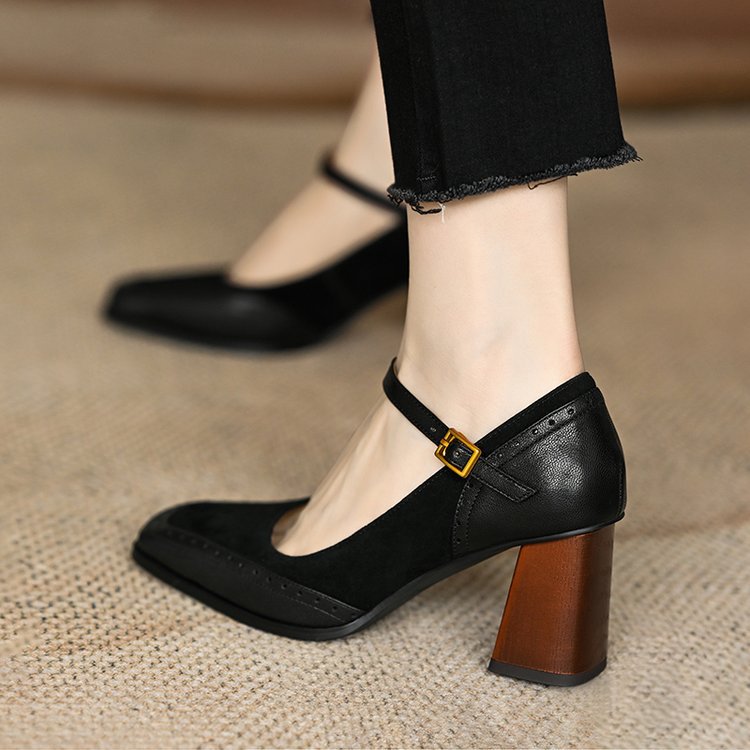 Elegant Elizabeth Ainsley Square Toe Chunky Heels