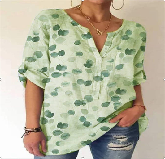 Printed V-Neck Cotton Blouse by Elizabeth Ainsley