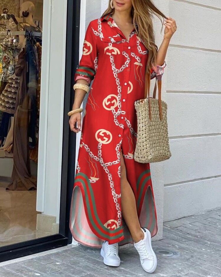Chic Printed Elizabeth Ainsley Long Shirt Dress