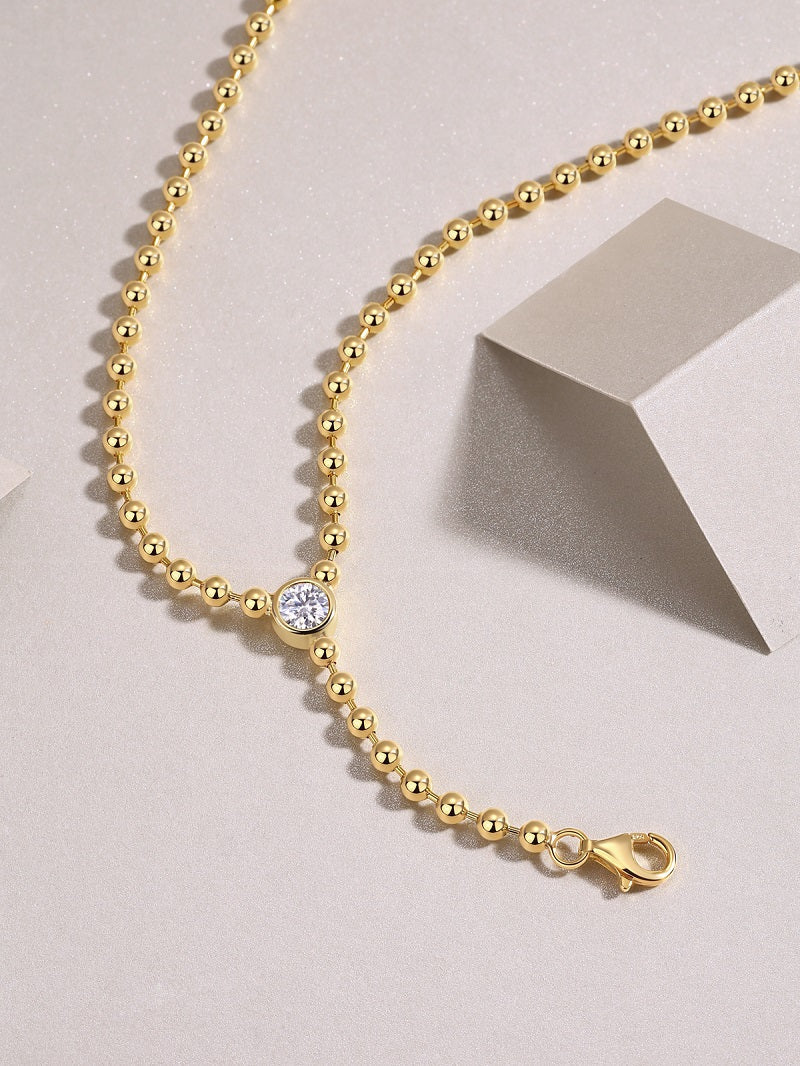 Timeless Beaded Necklace with Brilliant Gemstone Accent