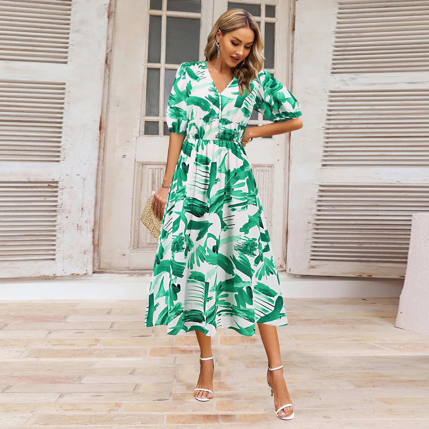 Bohemian Floral V-Neck Dress by Elizabeth Ainsley