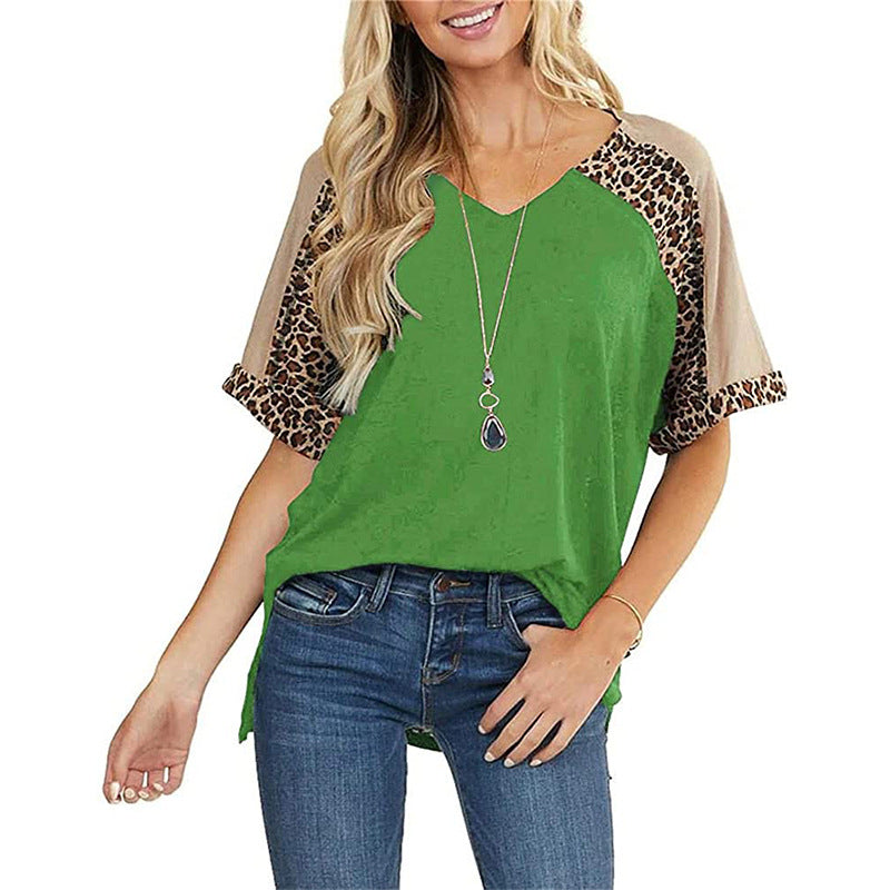 Leopard Splice Elizabeth Ainsley Casual Short Sleeve Top