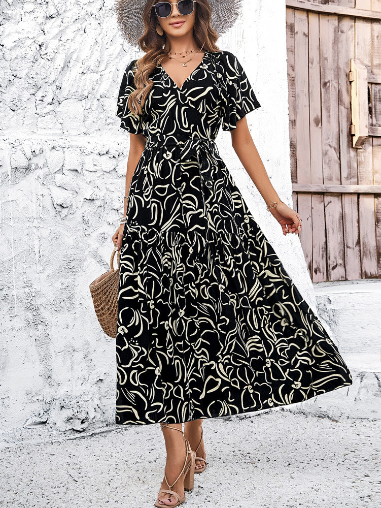 Chic Geometric Elizabeth Ainsley Short Sleeve Midi Dress