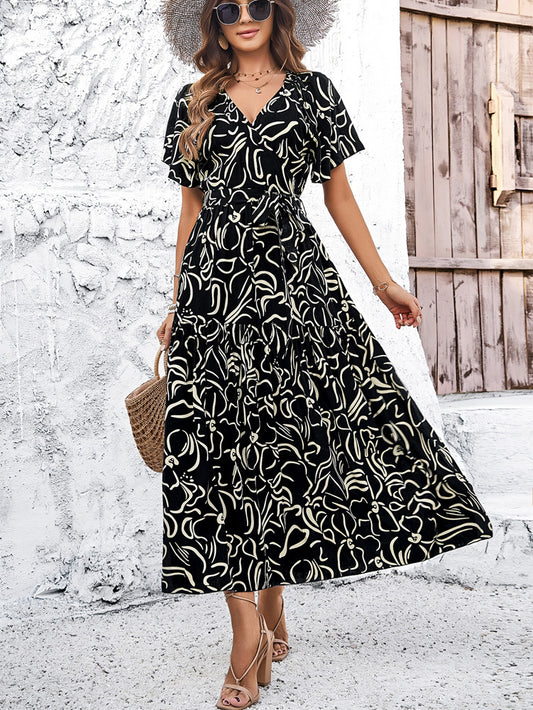 Chic Geometric Elizabeth Ainsley Short Sleeve Midi Dress