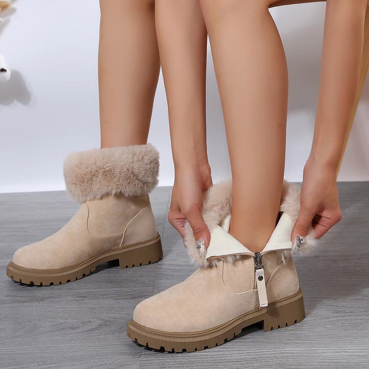 Elizabeth Ainsley Plush Winter Boots - Side Zipper Comfort