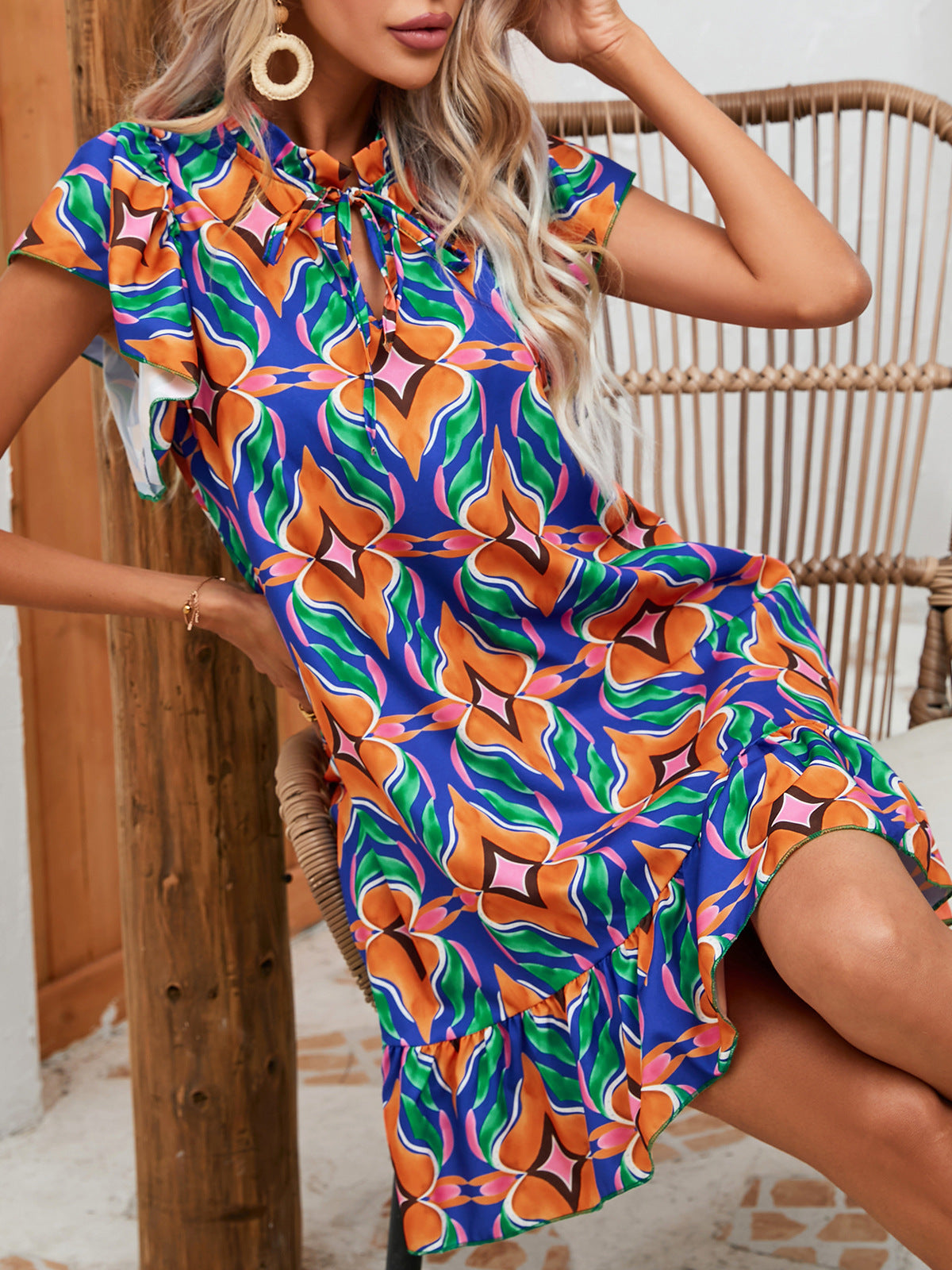 Vibrant Print Ruffle Dress by Elizabeth Ainsley