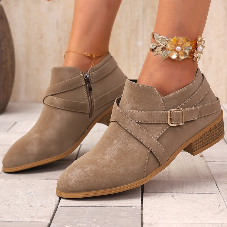 Elizabeth Ainsley Leather Boots - Side Zipper & Cross Straps
