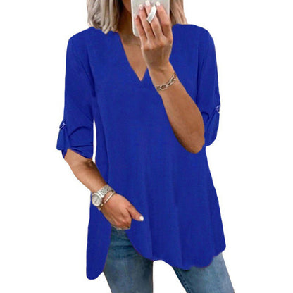 Chic V-Neck Loose Chiffon Top by Elizabeth Ainsley