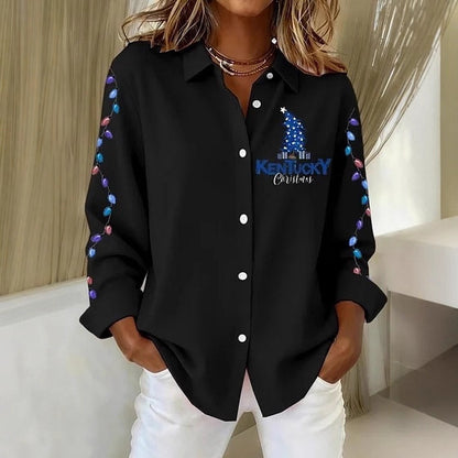 Plaid Colorblock Elizabeth Ainsley Long Sleeve Blouse