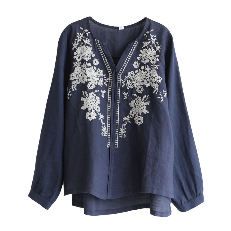 Vintage Embroidered Linen V-Neck Top by Elizabeth Ainsley