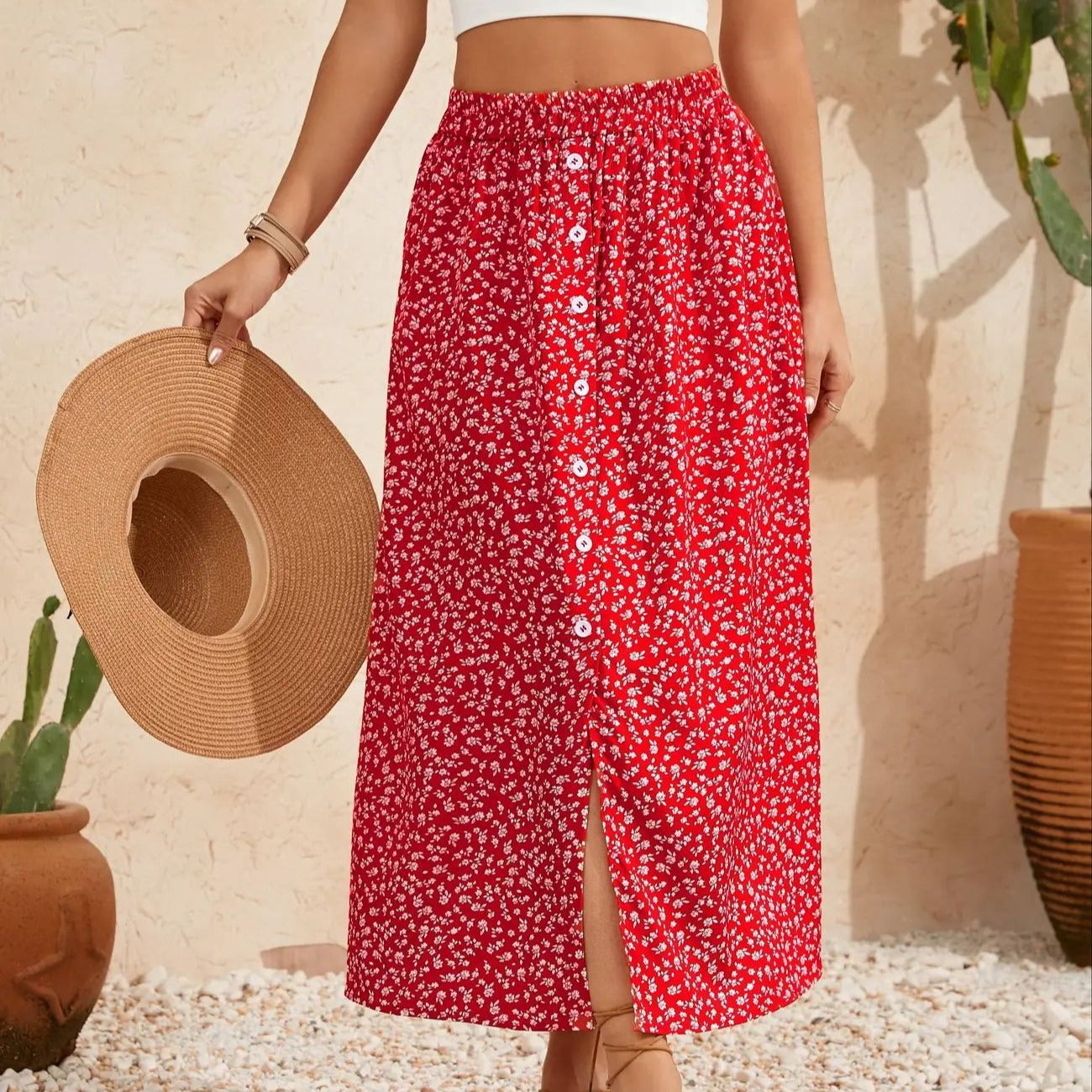 Pastoral Floral A-Line Skirt by Elizabeth Ainsley