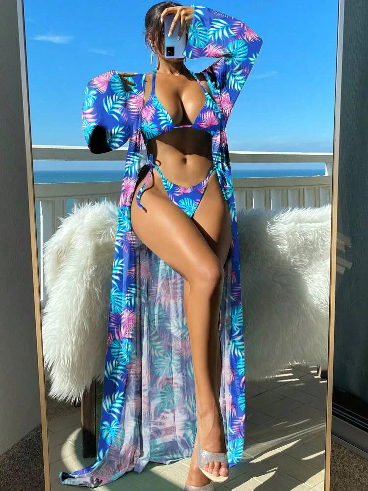 Vibrant Floral Elizabeth Ainsley Long Sleeve Bikini Set