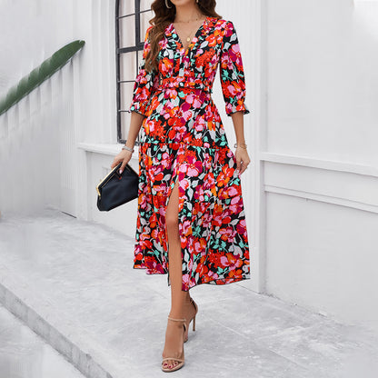 Chic Floral Elizabeth Ainsley Vacation Midi Dress