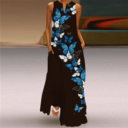 Floral Print Elizabeth Ainsley Sleeveless Maxi Dress