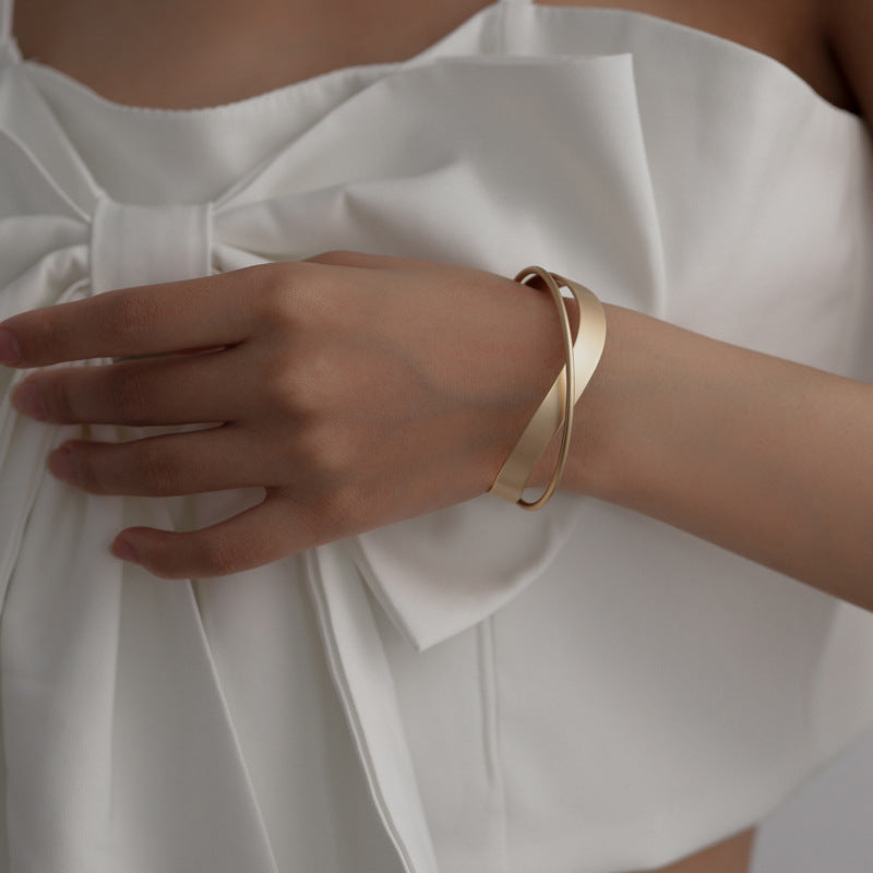 Modern Open Bangle Bracelet with Smooth Sculpted Profile