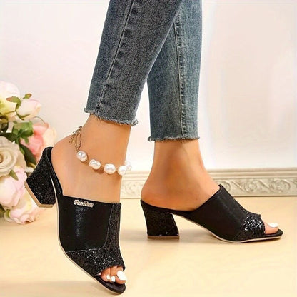 Sparkling Chunky Heel Elizabeth Ainsley Plus Sandals