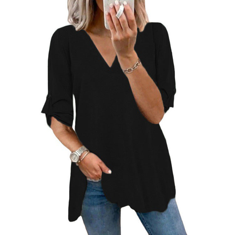 Chic V-Neck Loose Chiffon Top by Elizabeth Ainsley