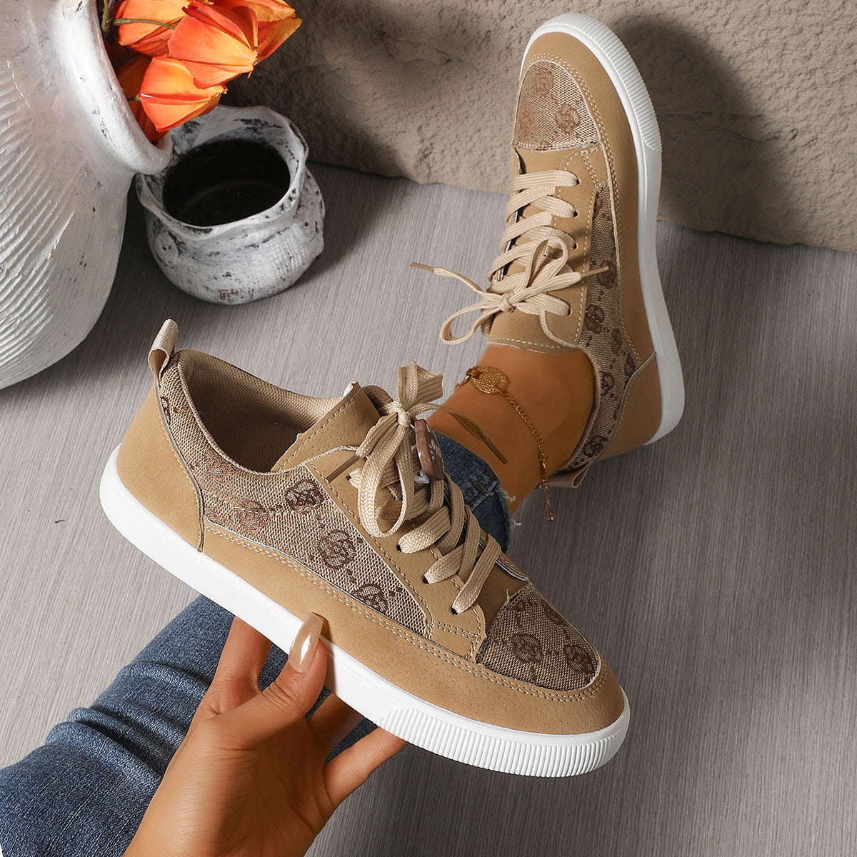 Floral Embroidered Elizabeth Ainsley Casual Sneakers
