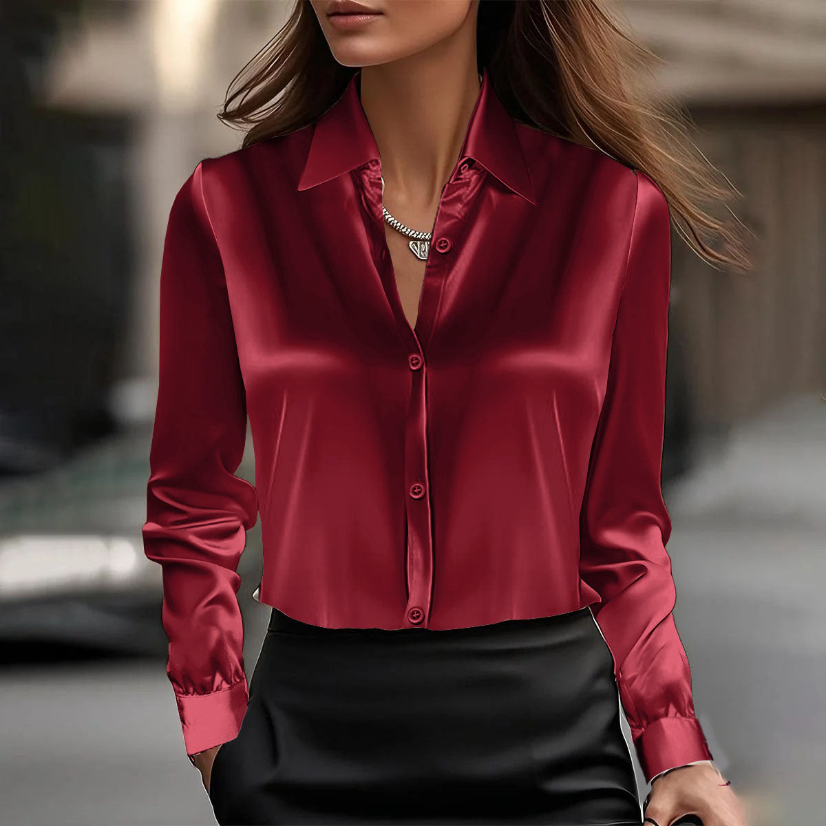 Elegant Satin Swing Collar Top by Elizabeth Ainsley