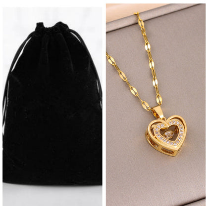 Double-layer Love Necklace With Rhinestones