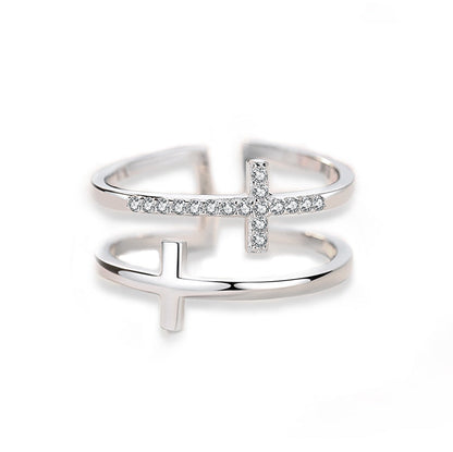 Adjustable Cross Wrap Ring – Minimalist Pavé Accent Band