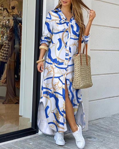 Chic Printed Elizabeth Ainsley Long Shirt Dress